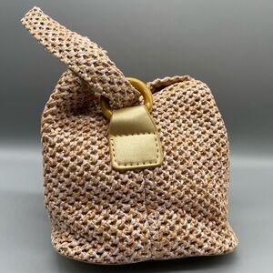 Handwoven straw bag, Crossbody bag, Handmade straw bag, Bucket Bag-Tan/White